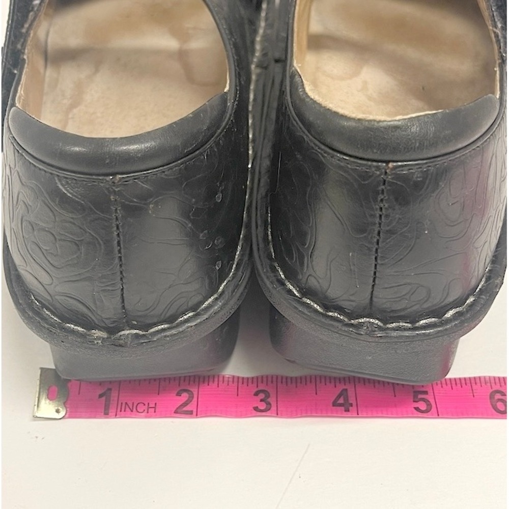 Allegria Mary Jane Shoes Black Embossed Leather Comfort Strap Size EU40 US9 - Picture 7 of 8